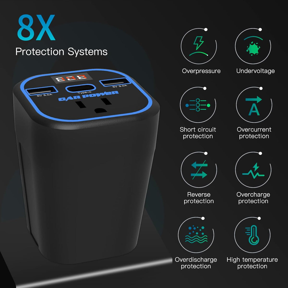VendrX™ 200W Car Inverter | 4-in-1 Fast Car Charger (AC/USB-C)