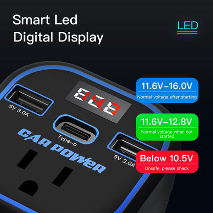 VendrX™ 200W Car Inverter | 4-in-1 Fast Car Charger (AC/USB-C)