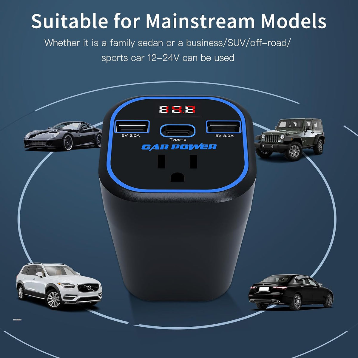 VendrX™ 200W Car Inverter | 4-in-1 Fast Car Charger (AC/USB-C)