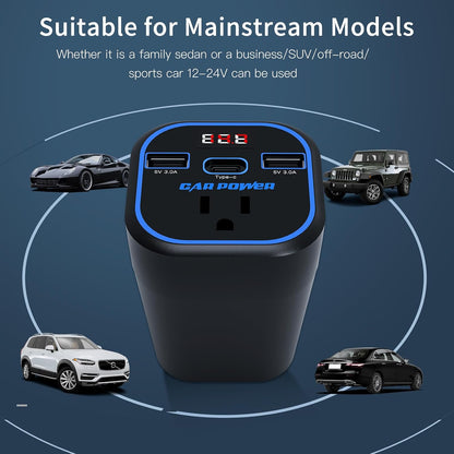 VendrX™ 200W Car Inverter | 4-in-1 Fast Car Charger (AC/USB-C)